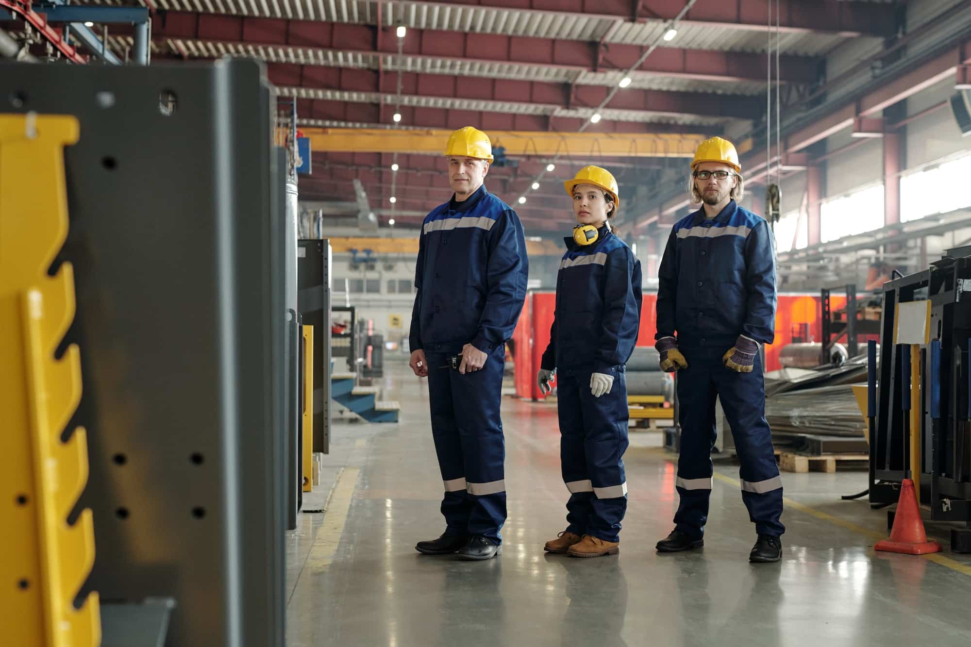 Workers of compressor plant standing in row